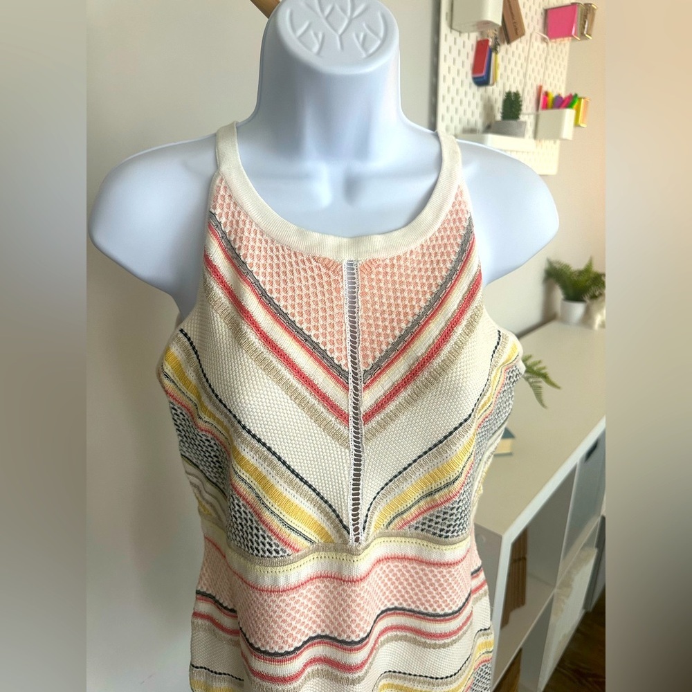 White House Black Market Striped Knit Tank Top in White, Pink, Yellow, Black - Picture 3 of 5
